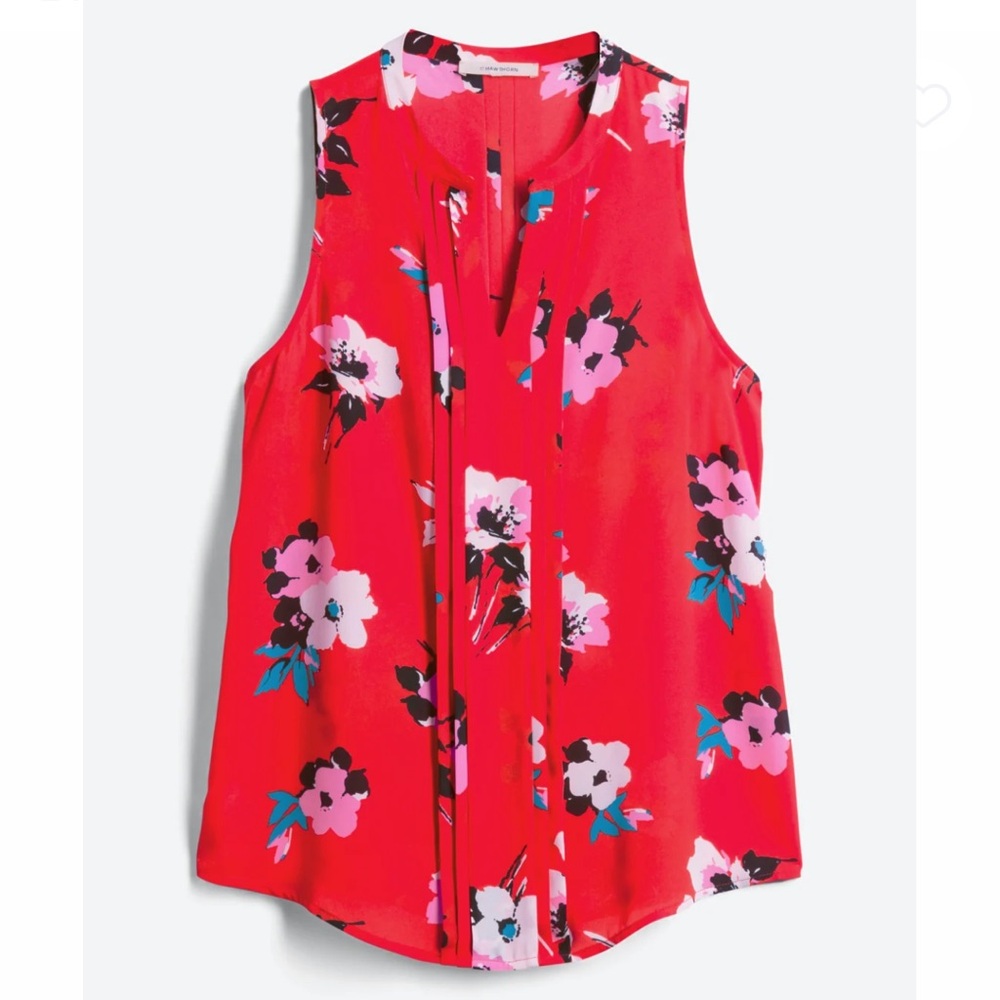 41 HAWTHORN Red Floral Breyson Pleat Detail Split Neck Blouse, XL